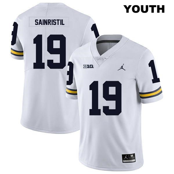 Youth NCAA Michigan Wolverines Mike Sainristil #19 White Jordan Brand Authentic Stitched Legend Football College Jersey EX25M85JC